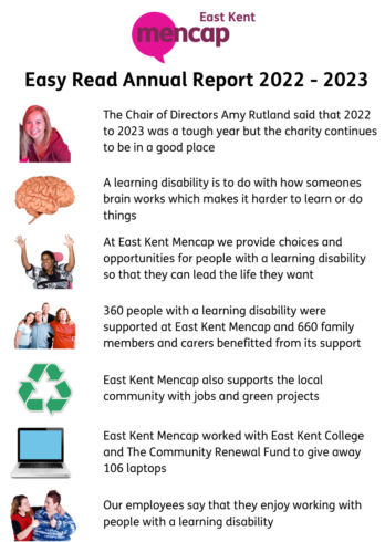 Easy read annual report first page featuring photos and text