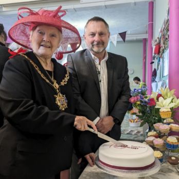 The Mayor of Ramsgate and CEO Jason Gerlack cutting the cake