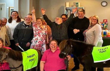 Two brown therapy ponies and members from the Herne Bay Hub