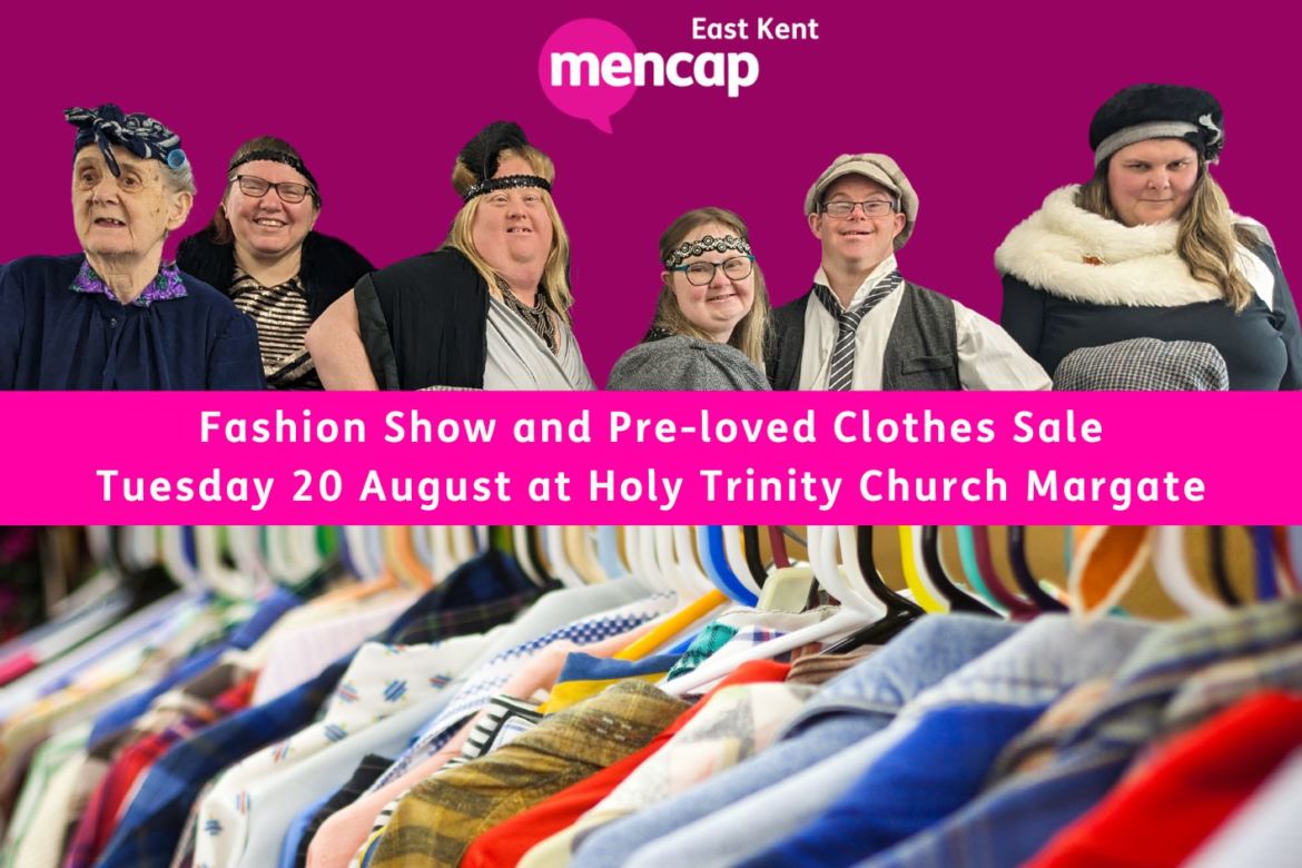 Clothes on hangers and people dressed up in a variety of clothes