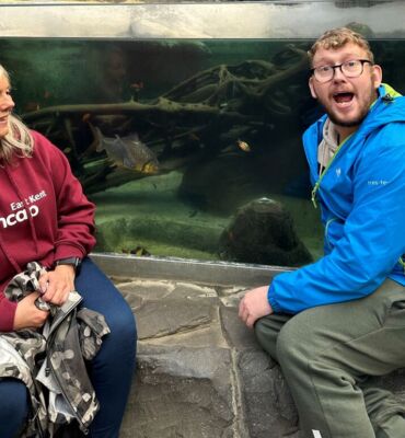 A Sheerness Hub member of East Kent Mencap with a support worker.