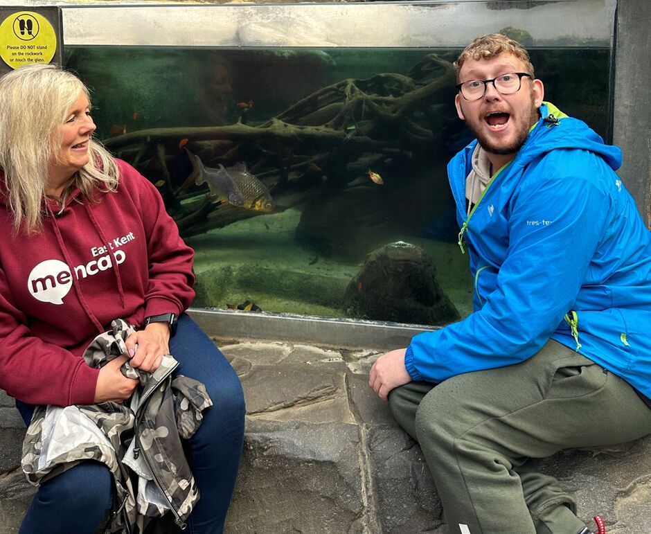 A Sheerness Hub member of East Kent Mencap with a support worker.